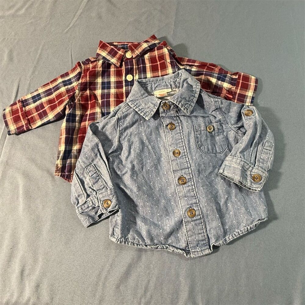 2 Infant Baby Boys Long Sleeve Shirts 0-3M Multicolor Cat & Jack Old Navy